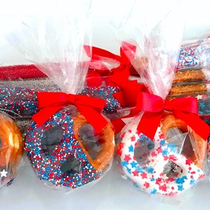 Patriotic Chocolate Covered Jumbo Pretzels Assortment - 1 Dozen / America / USA / July 4th / Independence Day / Red White and Blue