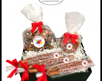 Happy Birthday Chocolate Pretzel Gift Box  - Chocolate Pretzels / Pretzel Rods