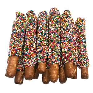 Mini Chocolate Pretzel Rods with Multi Colored Sprinkles - 1 Dozen / Birthday Gift / Anniversary Gift / Thank You Gift
