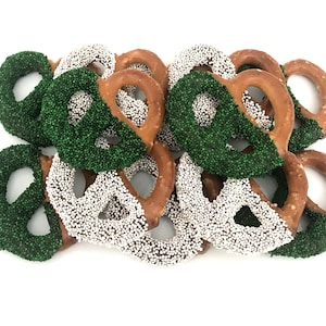 St. Patrick's Day Chocolate Covered Jumbo Pretzels - 1 Dozen / ORDER BY March 6th / Green and White Chocolate Pretzels