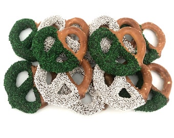 St. Patrick's Day Chocolate Covered Jumbo Pretzels - 1 Dozen / ORDER BY March 6th / Green and White Chocolate Pretzels