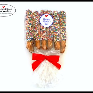 Father&#39;s Day Mini Chocolate Pretzel Rods - 1 Dozen / Gift For Dad / Gift For Grandpa / Gift For Brother /Gift For Uncle / Gift For Him