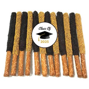 Graduation Chocolate Pretzel Rods Class of 2025 / High School Graduation / College Acceptance / College Care Package / Bed Party / Trunk