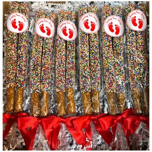 Baby Shower Chocolate Pretzel Rods Girl or Boy - Gender Reveal / Baby Shower Favors / Baptism / Baby Naming / Sprinkle / Bris - 1 Dozen