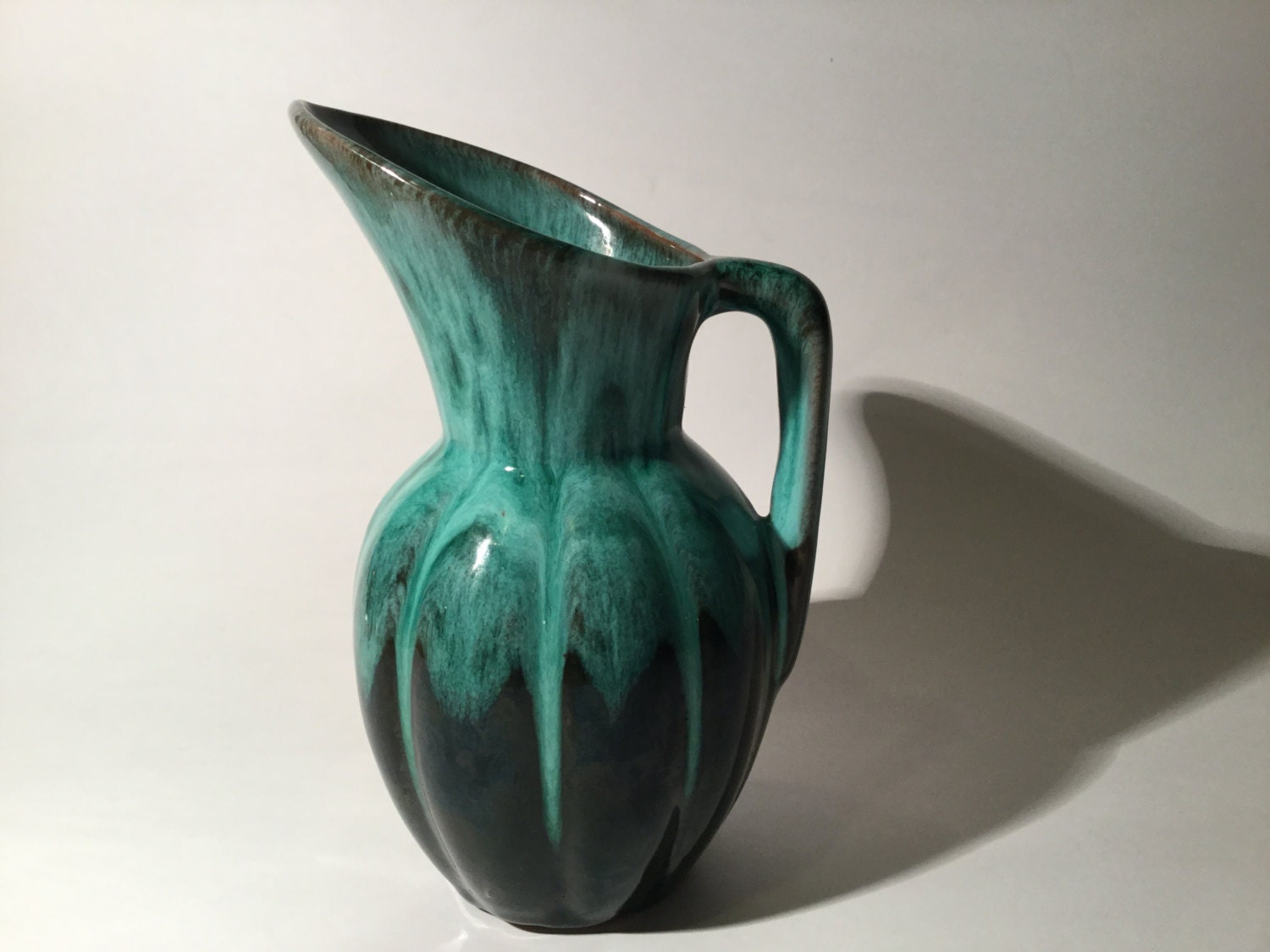 Evangeline Ware pottery 908 jug drip glaze pitcher midcentury Etsy