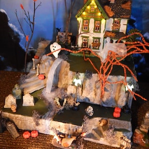 Haunted 2 WATERFALLS, Halloween Village 2 pc DISPLAY platform base for Dept 56 Lemax, For Department 56 miniature city buildings RC