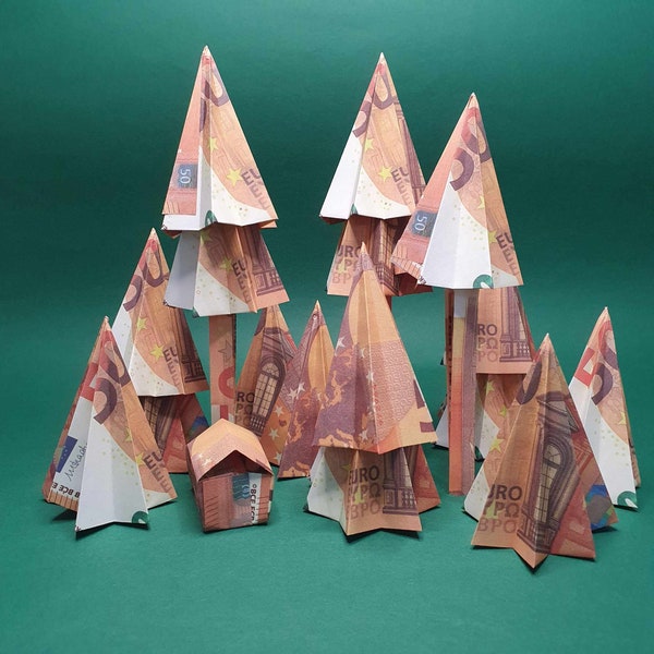 Origami Geldschein Wald mit Hütte (**)