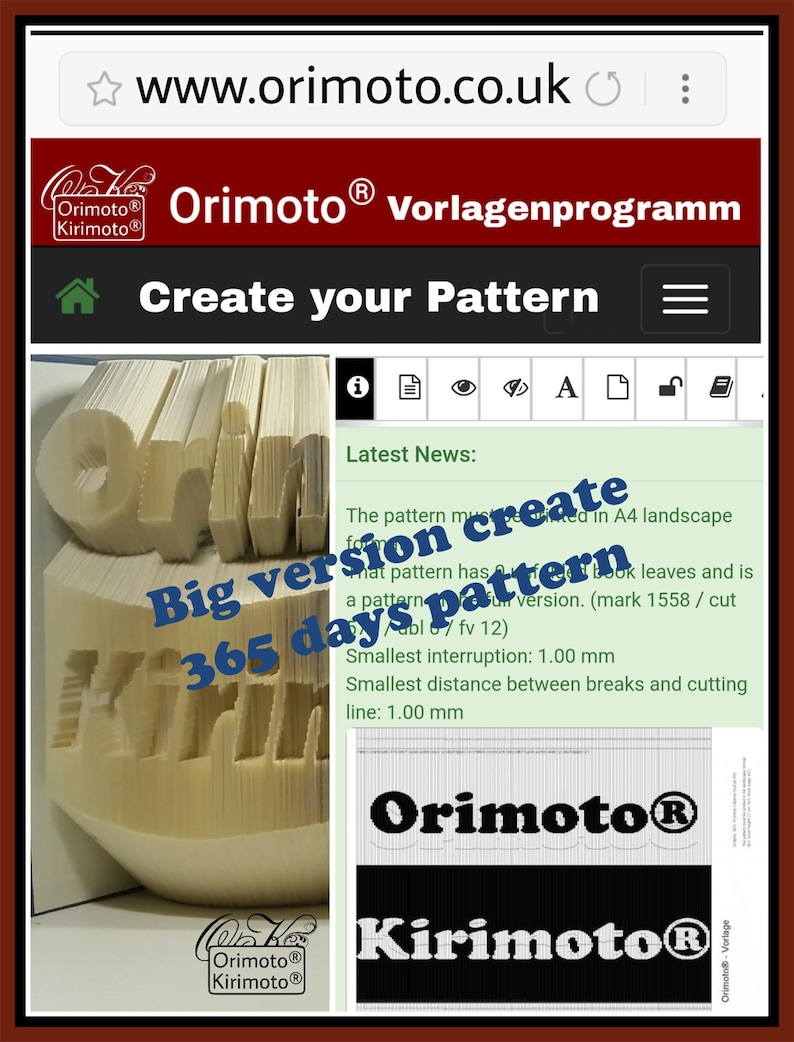 Orimoto® Program Bookfolding/Book Folding Software/Program. Create Your Own Book Folding Pattern image 1