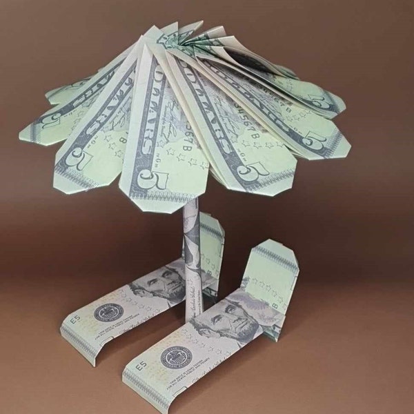 Origami Geldschein Sonnenschirm und Sonnenliege (*)