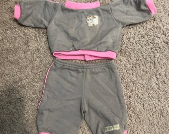 Vintage Cabbage Patch Kids Sweatsuit  Gray Pink VHTF Rare Kitten Patch