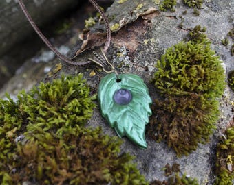 Pendentif feuille et améthyste | Feuille de Teldrassil