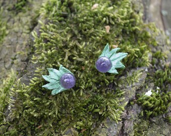 Boucles d'oreilles en porcelaine froide et améthystes | Elven