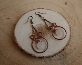 Lyelia | Boucles d'oreilles en cuivre et quartz rose