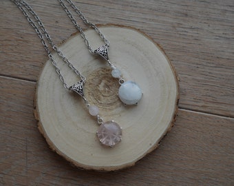 Reversible flake pendant in peristerite or rose quartz | Ice crystal