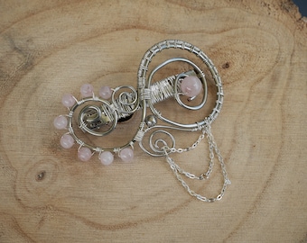 Barrette elfique en quartz rose | Aëlcyr