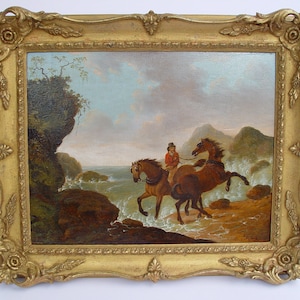 Antique painting horses signed and dated
