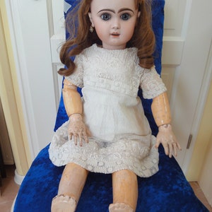 Antique doll French Bebe Jumeau large paperweight eyes earrings