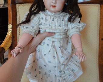 Antique doll Bebe Jumeau closed mouth paperweight eyes antique earrings