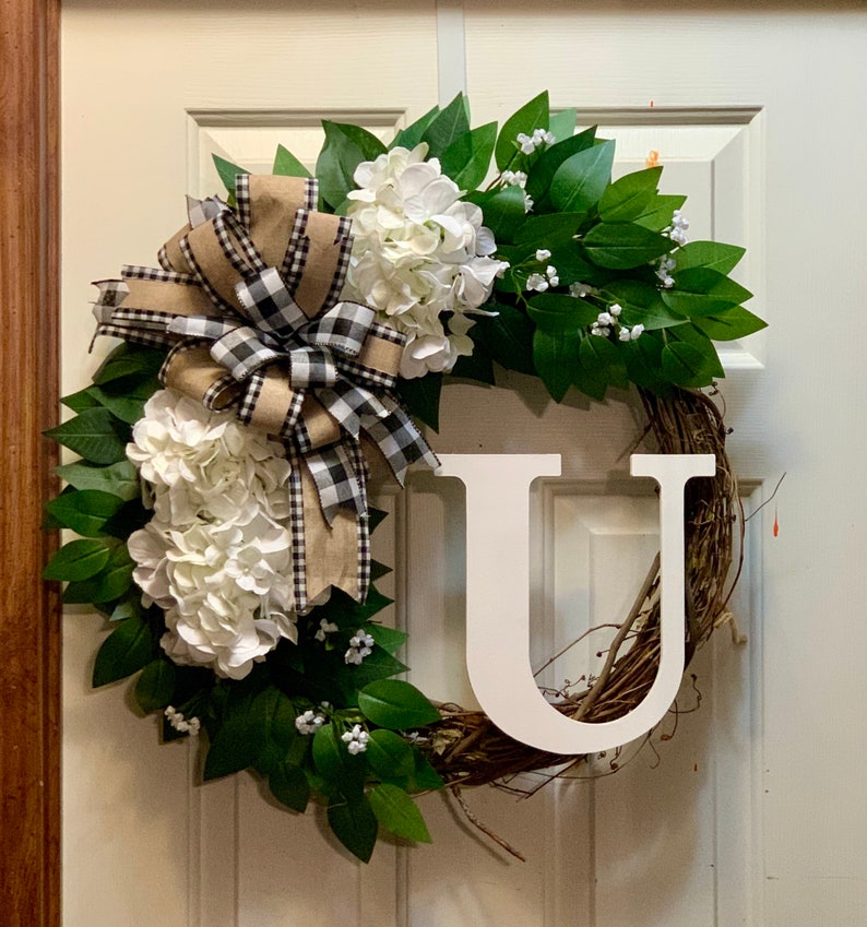 Home Decor, Farmhouse Decor, Spring Wreath, shops Hydrangea Wreath, Farmhouse Wreath, Floral Wreath, Initial Decor, Floral Decor
