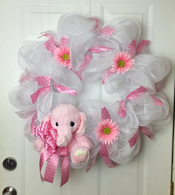 Baby Wreath, Baby Girl Shower Wreath, Shower Gift, Baby Girl Door - Main Image