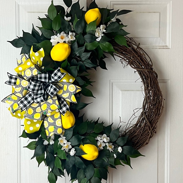 Lemon Wreath, Lemon Decor, Farmhouse Decor, Summer Wreath, Spring Wreath, Lemon Wreath, Lemon Wreaths for Front Door, Spring Lemon Wreath