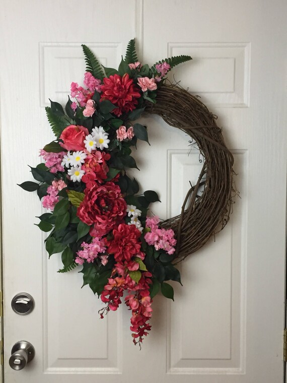 Floral Front Door Decor Floral Front Door Wreath Red Pink Etsy