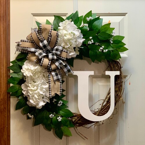 Home Decor, Farmhouse Decor, Spring Wreath, shops Hydrangea Wreath, Farmhouse Wreath, Floral Wreath, Initial Decor, Floral Decor