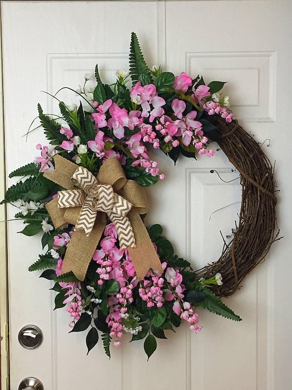 Spring Floral Wreath For Front Door Spring Floral Decor Etsy