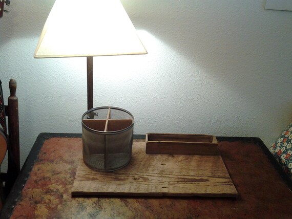 Mobile Desk With Wire Basket Stuff Caddy And Wooden Box Etsy