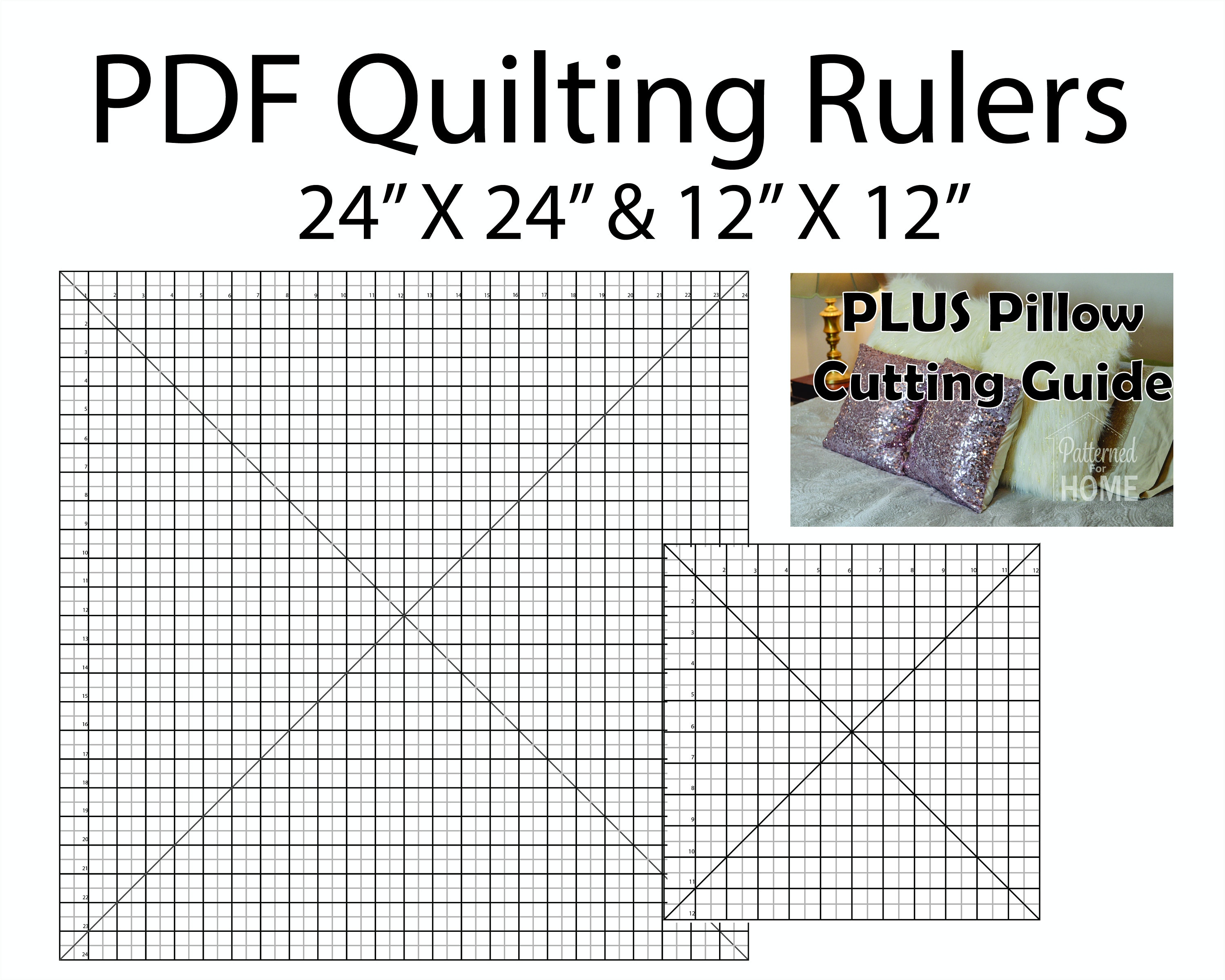 PDF Quilting Ruler PDF Throw Pillow Ruler 24 X 24 and 12 X 12 PLUS a