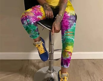 Womens Colorful Ripped Petite Jeans
