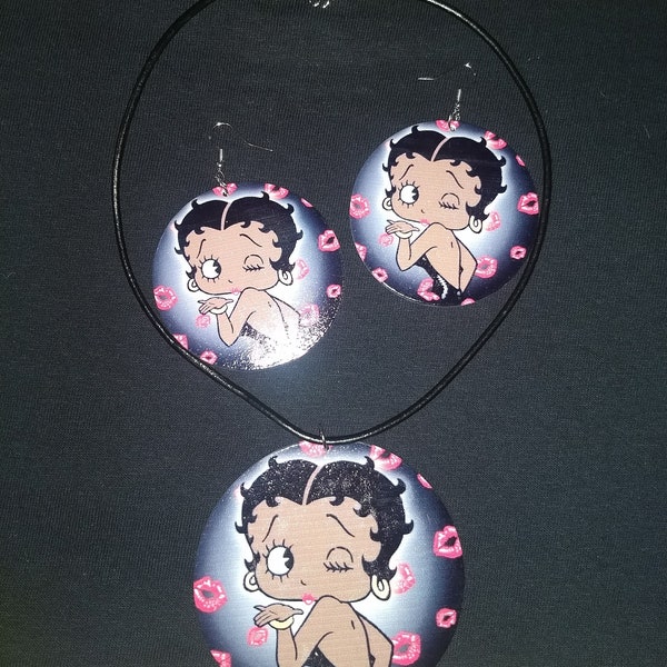 Black Betty Boop earrings & necklace jewelry set