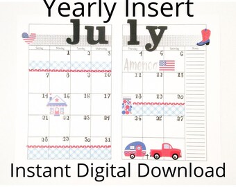 Instant Download Yearly Planner Insert for Travelers Notebooks/PERSONAL Size/Midori Planner Insert/Weekluy Schedule Planner