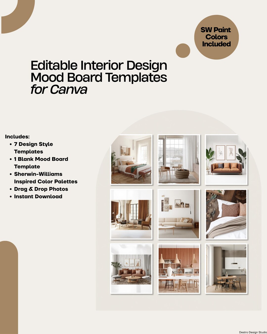 Editable Interior Design Mood Board Templates for Canva | SW Color ...