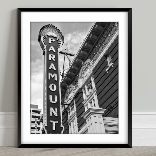 Paramount Theatre, black and white Austin photography, art deco movie theater print, Texas wall art