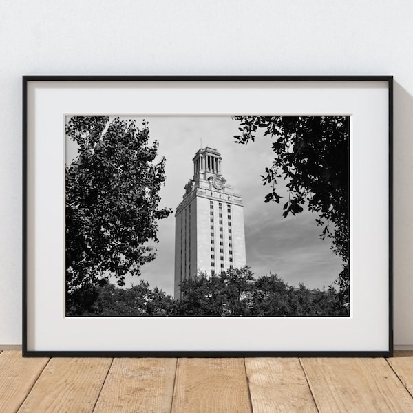 University of Texas photography, UT Tower print, black and white Austin wall art