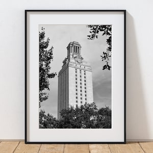 University of Texas photography, UT Tower print, black and white Austin wall art