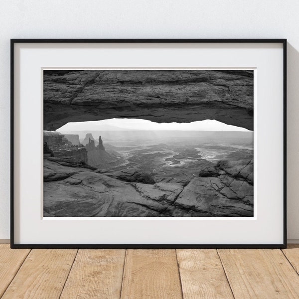 Canyonlands photography, black and white national park print, Mesa Arch photo, Moab Utah wall art, black and white landscape