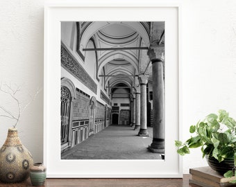black and white Istanbul photography, Topkapi Palace wall art, Turkish architectural print, travel inspired home decor