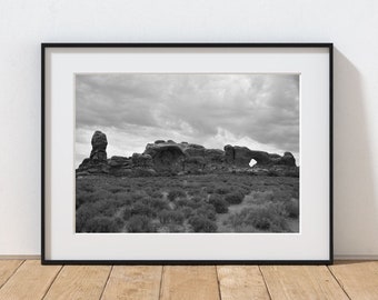 Arches National Park photography, Moab Utah wall art, black and white landscape print