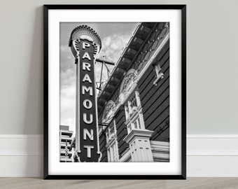 Paramount Theatre, black and white Austin photography, art deco movie theater print, Texas wall art