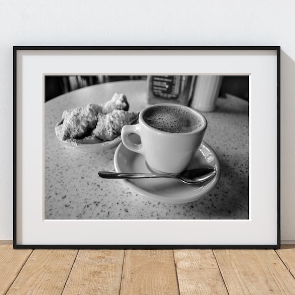 black and white New Orleans photography, Cafe du Monde wall art, coffee print, kitchen decor