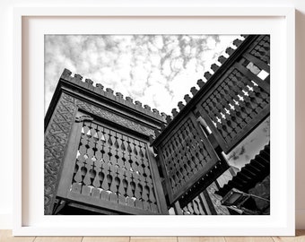 black and white Dubai print, architecture photography, Middle Eastern art, Dubai market photo, textile souk print