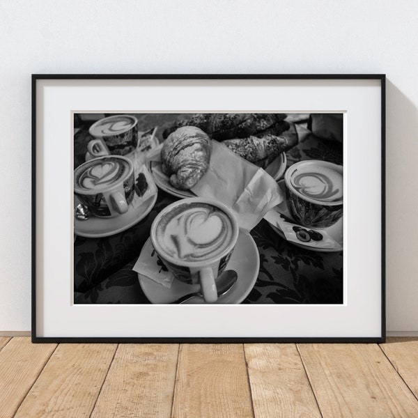 Italian café photo, black and white coffee photography, coffee wall art, kitchen print, cappuccino print