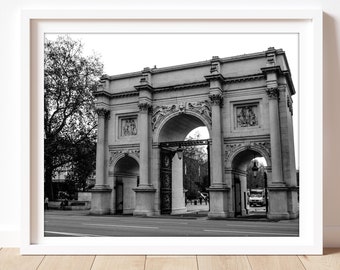 black and white London photography, Marble Arch print, travel inspired home decor