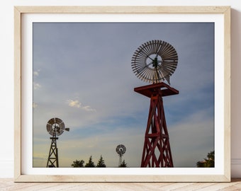 rural Texas print, country scenery wall art, windmill, Texas landscape photography, scenic print, sunset photo, rural landscape picture