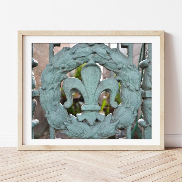 New Orleans photography, fleur de lis wall art, French Quarter wall decor, mint green wall art, French Quarter print