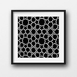Black and white abstract print, Arabic wall art, repeating geometric pattern, Islamic wall print, Doha photography, square print, Qatar gift