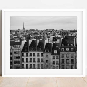 Eiffel Tower & Paris Rooftops Print: Black and White French Architecture