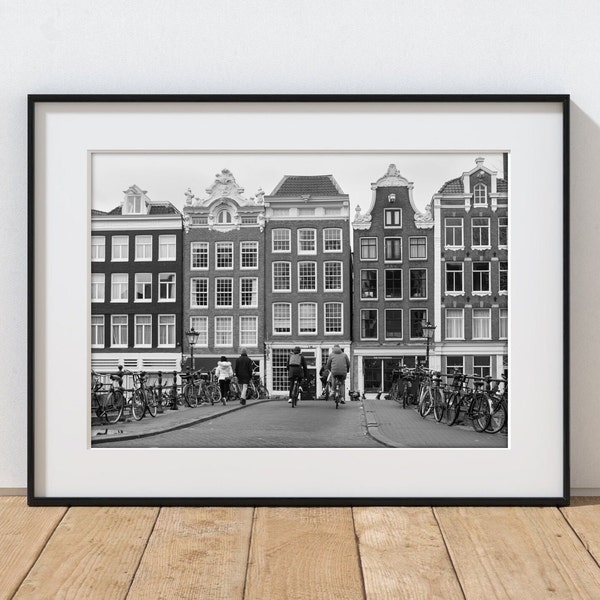 black and white Amsterdam photography, Netherlands wall art, European cityscape